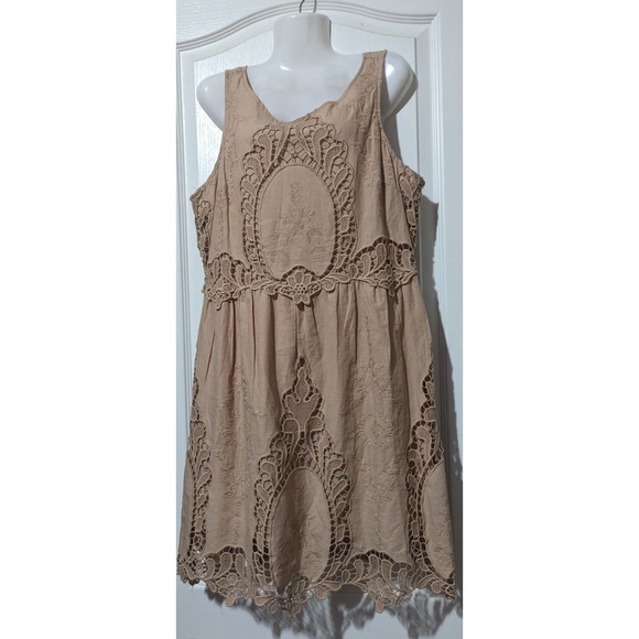Anthropologie Holding Horses Dresses & Skirts - Anthropologie Nude Tan Lace Mini Dress Size L 100% Cotton Romantic Feminine $168
